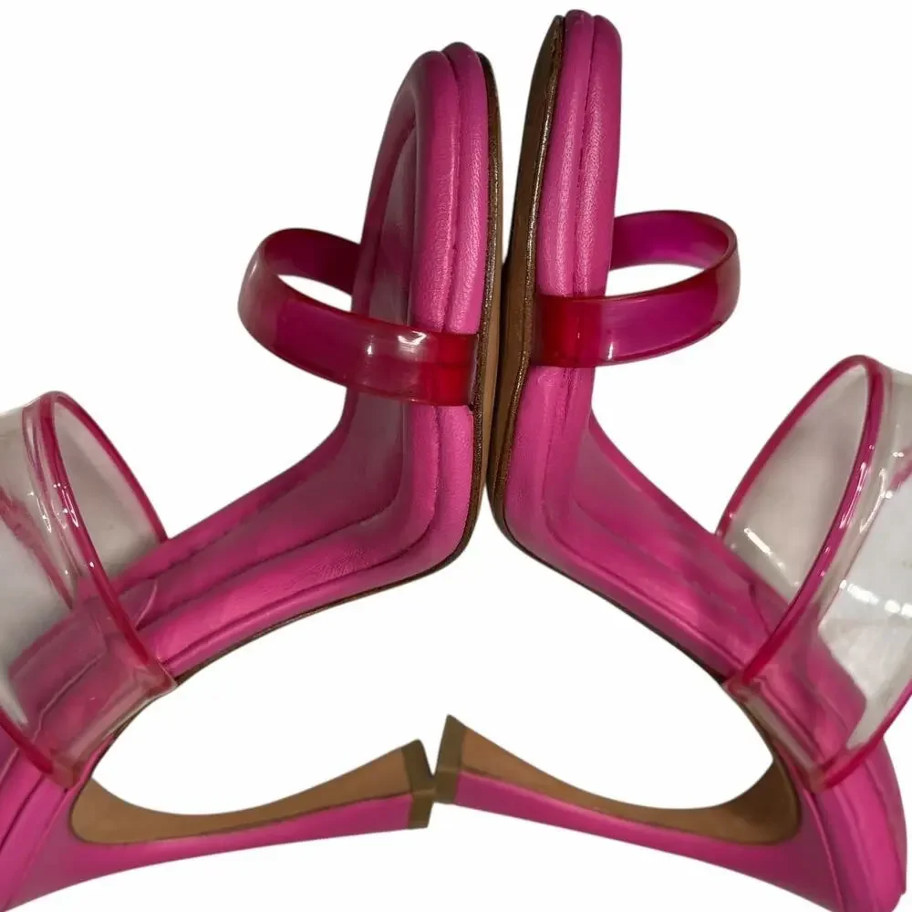 Alexandre Birman Joanna Sandal‎ Womens 5 Pink Leather PVC Mules Barbiecore Chic